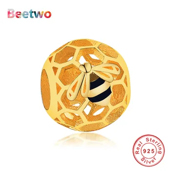 925 Sterling Sølv Vedhæng Guld Bee Charme Perler Passer Oprindelige Pandora-Charms-Armbånd-Perle Kvinder Mode Smykker Berloque