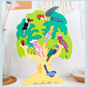 Børn Stabling Træ-Legetøj Børn DIY Bird Tree-Puzzle Pædagogisk Legetøj Fugl Anerkendelse Form Matchende Toy