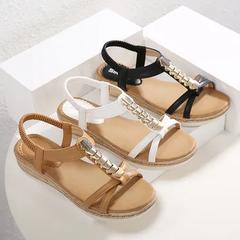 Kvinde Sandaler 2021 Nye PU-Mode Fritids-Stranden Fladskærms Sandalias Platform Metal Dekoration Kile Sandaler Shoes De Mujer