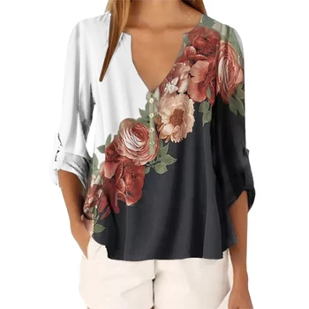 Littlerossa Sommer Blomster Print Kvinder Bluse Plus Size Bluser Half Sleeve Stranden Shirt Kontor Arbejde Shirts Blusas Feminina Top