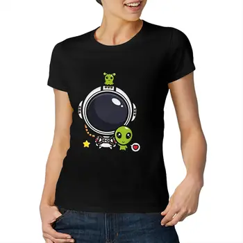 Astronauter Og Fremmede Venner, Cool Og Sjove kortærmede Casual Mode Bomuld T-shirt