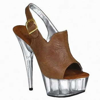 LAIJIANJINXIA Nye mode brand platform 15cm høje hæle Sandal sexet spænde peep toe sandaler sølv kvinder Crystal sko