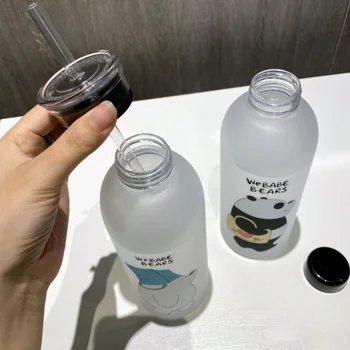 1000ml Gennemsigtig lækagesikre Drinkware Rejse Bærbare Sport vandflaske Matteret Plastik vandflaske Bære Tegnefilm Mønster