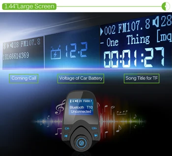 Onever MP3-Afspiller Bil Bluetooth Audio Bil Kit Håndfri Bil FM-Senderen til Trådløse FM-Modulator LCD-Skærm, USB Oplader Sort
