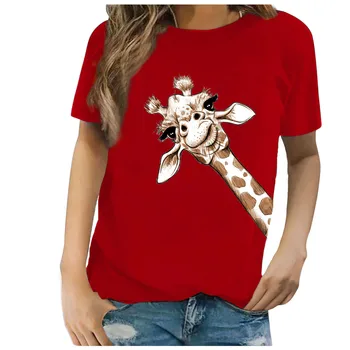 2021 Mode Giraf Udskrivning Bluse, T-Shirt Kort Ærme Toppe Tøj til Kvinder Casual Løs Toppe Damer Kvindelige Shirt Toppe