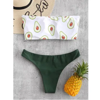 Sexet Print Badedragt Kvinder Solid Tube Top High Cut Badetøj Bikini Sæt Backless Badetøj Sommeren Brasilianske Badetøj Nye Strand