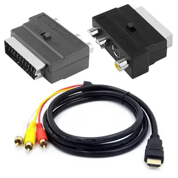 HDMI-kompatible At 3Rca Scart-To-I-En Adapter Kabel 1,5 M Mandlige S-Video Til 3 Rca Av-Audio-Kabel-3 Rca-Phono Adapter