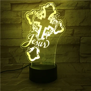 Christian Jesus Kors Religion 3D LED Nat Lys 7 Farve Skiftende 8-Modeller Nightlight Stue Sengen Deco bordlampe