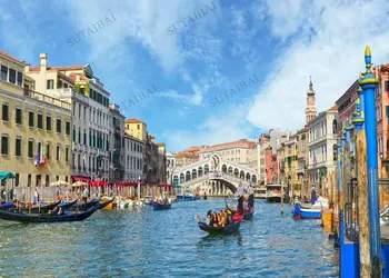 Venedig Italien Baggrund Gondol Tæt På den Berømte Rialto-Broen på Grand Canal Street I Venedig Phtography Baggrund Fest Dekoration