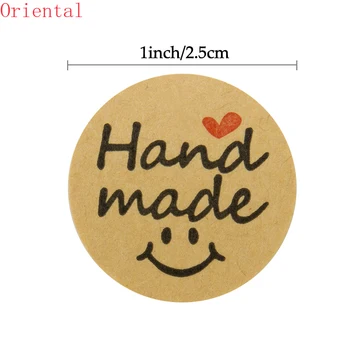 500 Stk Runde Naturlige Kraft Hand Made Stickers til Tætning af Etiketter Røde Hjerte Smil Klistermærke til Kage Emballage, Etiketter, Klistermærke, Brevpapir