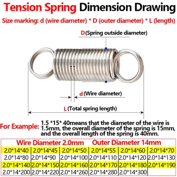 Ring Krog Udvidelse Coil Spring Pullback Fjeder Wire Diameter 2,0 mm Ydre Diameter 14mm 304 Rustfrit Stål Spænding Foråret