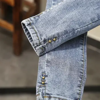 2021 forår og efterår new ins net red tendens bukser stramme koreanske version af den høje talje rippet bukser tynd bukser, jeans kvinder