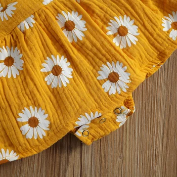 Søde bomuld ét-styk kjole med daisy blomster print, der er egnet til nyfødte piger, med hårbånd, heldragt og hat sæt