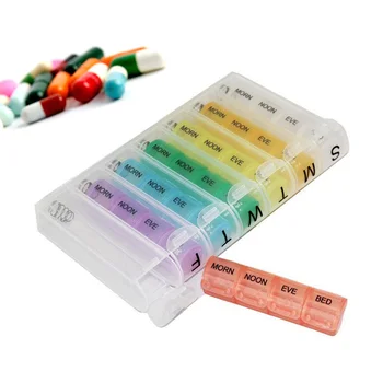 Bærbare Ugentlige Medicin Organizer Synlige Pille Boks PP Dispenser 28-grid Tablet Opbevaring Multi-Farve-7-Dages Store