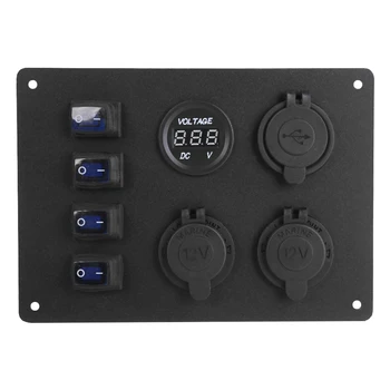 Nye Breaker overbelastningsbeskyttelse LED Skifte Panel 4-Banden Marine Rocker Voltmeter 3.1 EN USB-Oplader +Dobbelt 12V Udtag