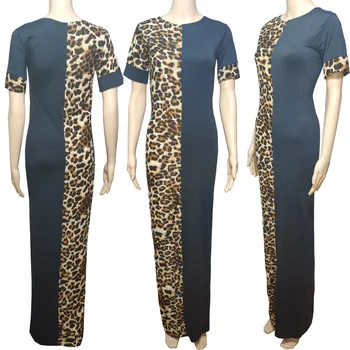 Kvinder Short Sleeve Dress Black Fashion Leopard Print Farve Matchende Simpelt