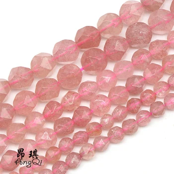 Natursten Facetteret Jordbær Kvarts Krystal Løse Perler 6 8 10 mm Pick Størrelse Til Smykker at Gøre Diy Kvinder Armbånd Tilbehør