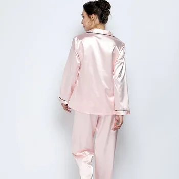 Sexet Pink Pyjamas Kvinder Silke Undertøj Satin Antumn Foråret Hjemme-Tøj Med Lange Ærmer Og Bukser Loungewear Sæt Luksus Pyjamas, Der Passer