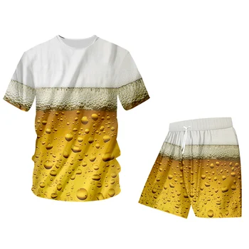Mænd er Sommer T-Shirt Og Shorts, der Passer Cool Fashion Øl 3D Printet Hip Hop Forfriskende Vest Træningsdragt, Shorts Oversize med sportstøj