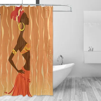 2021 Hjem Dekoration Gardin Til Badeværelse Afrikanske Kvinder 60x72 Tommer Vandtæt badeforhæng Egypten Stil Gardin Med Kroge