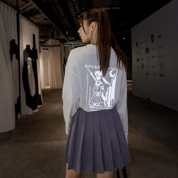 Løs Reflekterende Tegneserie T-Shirt Streetwear Moden, Sort Oversize Toppe Shirt Harajuku Kvinder Hvid Amin T-Shirts Kvindelige