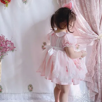 2020summer nyankomne spanske Pige Kjole Sød Dukke Krave Pink Sød Prinsesse Kjole Baby 's Fødselsdag Børn' day Vis Kjole