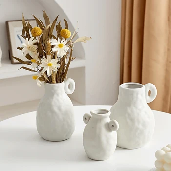 Keramik Vase Hjem Dekoration Hvide Blomster I Vase Nordiske Ikebana Vase Bordplade Urtepotter Dekorative Stue Dekoration Vase