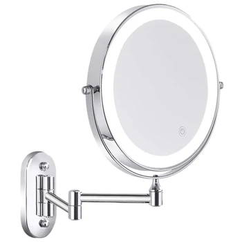 Vægmonteret Forfængelighed, Badeværelse, Badekar, Makeup-Spejl med LED-Drejelig Folde Tændte 1X/5X Forstørrelse makeup-Spejl