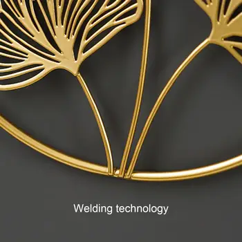 Nordisk Stil Strygejern Kunst Golden Leaf Form Væggen Hængende Dekoration Kreative Metal Rund Hylde Indrettet Til Soveværelse Stue