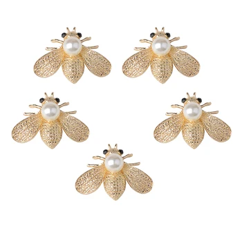 5x Bee Shape Alloy Rhinestone Pearl Buttons Embellishment for DIY Phone Case
