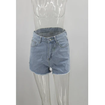 WEPBEL Nitte Pocket Denim Shorts Kvinder Casual Solid Farve Slim Fit Straight Sommer Shorts med Høj Talje, Syninger Denim Shorts