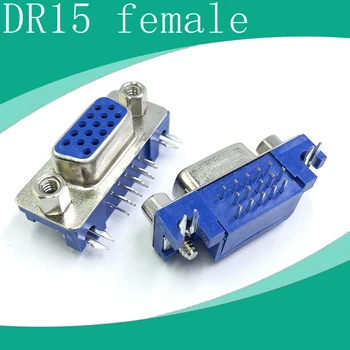 VGA-stik DR15 kvindelige/hoved 3 rækker, 15 nål 90 grader bøjning fod svejset plade DB15 kort krop 3.08 mm