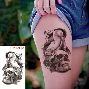 Vandtæt Midlertidig Tatovering Klistermærker Kraniet Fugl Blomst Rose Falske Tatto Flash Tatoo bagerste Ben Body Art til Kvinder, Mænd