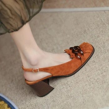 Kvinder sandaler naturlige læder sko 22-24.5 cm Får Fuld ruskind læder sommer sandaler til kvinder Kæde kvast jelly sandaler
