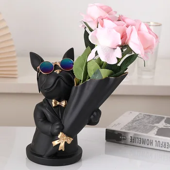 Flower Vase Cool Hund Figur Bordplade Boligindretning, Pynt Harpiks Art Skulptur Figurer Dekorative Udsmykning