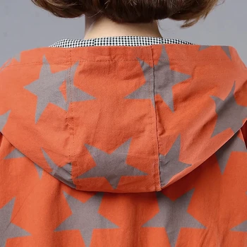 Mode udskrivning af streetwear jakke Kvinder koreanske Casual Hætteklædte slim stor størrelse regelmæssig frakke Damer 2021 nye forår fuld ærme Pels
