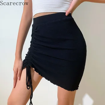 Sexet Snøre Lace-up Høj Talje Uregelmæssige Split-Sort Nederdele, Mini Sort Nederdel Midi-Nederdel koreansk Modetøj Sexet Nederdel