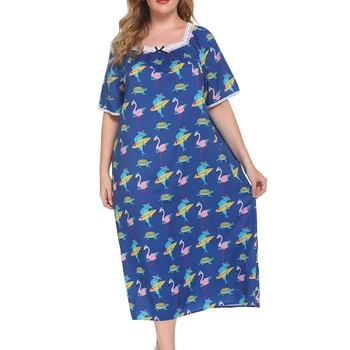 Sommeren Kvinder Plus Size XL-4XL Korte Ærmer Homewear Casual Kjole Mode Løst Behageligt Nattøj Trykt Damer Nightgowns