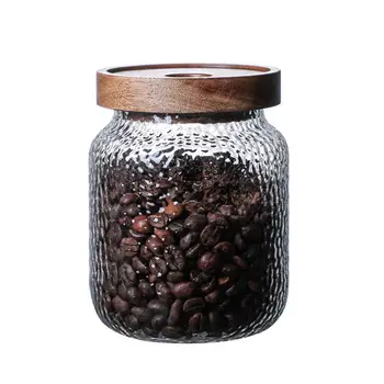 Kaffebønner Opbevaring Jar Høj Borosilica Glas Te Forseglet Dåser Træ Dække Diverse Mad Containere Køkken Forsyninger
