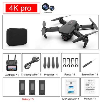 E88 Pro Drone med Kamera, WIFI Sammenklappelig RC Quadcopter + Taske+ Batterier