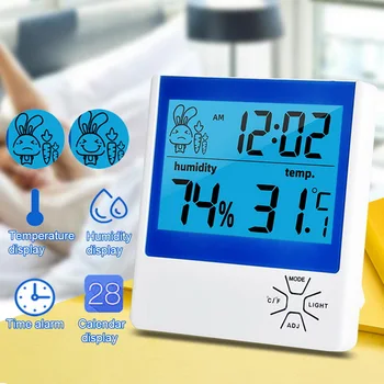 LCD-Digital Temperatur Luftfugtighed Meter -2 -1 Indendørs / Udendørs termometer hygrometer vejrstation med Ur