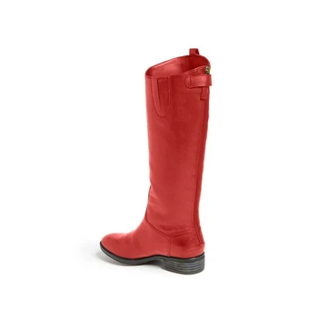 Kvinders Red Casual Støvler Spænde Komfortable Mid-calf Boot Falte Spids Tå Patent Læder Lynlås Antunmn Vinter FSJ Chunky Hæle