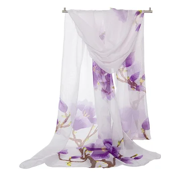 Elegante Damer Forår Chiffon Tørklæde Peach Blossom Strand Håndklæde, Solcreme UV-Silke Tørklæder Print Wraps Foulard Hijab Stoles N85