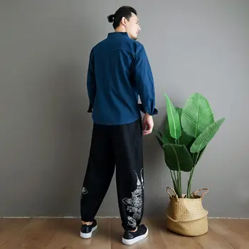 Mænd ' s Chinese Style-Knappen Stå Krave Lange Ærmer Casual Bomuld Skjorte Foråret Efteråret Vintage Skjorte Jakke for Manden
