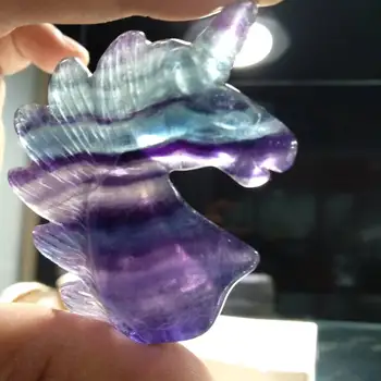Håndskårne naturlig kvarts rock crystal dyr miniature unicorn fluorit