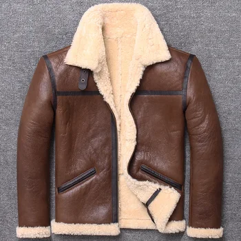 B3 oprindelige økologi fortykkelse får man lokomotiv pels vinter løs ægte pels tøj, naturlige læder-mandlige aviator jakker