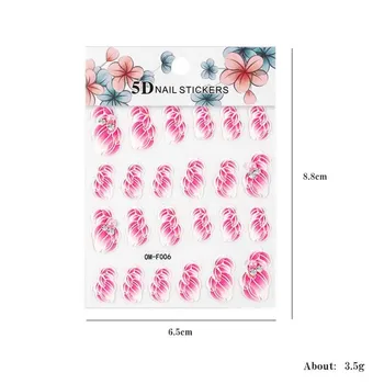 5D Akryl Indgraveret Søm Mærkat Præget Hvid Pink Farve Flower Water Decals Empaistic Søm Water Slide Decals Nail Art Værktøj