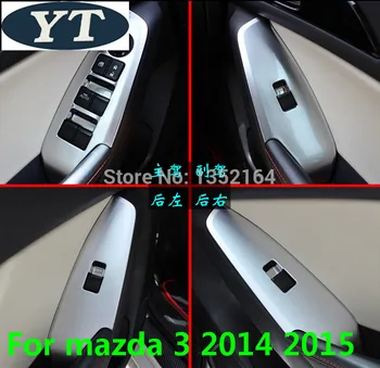Auto interiør armlæn dekoration trim dække vinduet for at skifte på knappen beskær for Mazda 3, auto tilbehør,4stk/sæt.
