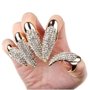 5pcs Salon Falske Negle med Rhinestones Finger Ring Klo Lange Skinnende Krystal Negle Kunst Tips Negle Dekorationer