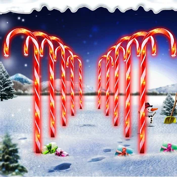 Jul Pathway Lys, 10 Sæt Candy Cane Lys Tall Pre-Lyser med Varmt Lys LED Pr Candy Cane Lys OS Plug